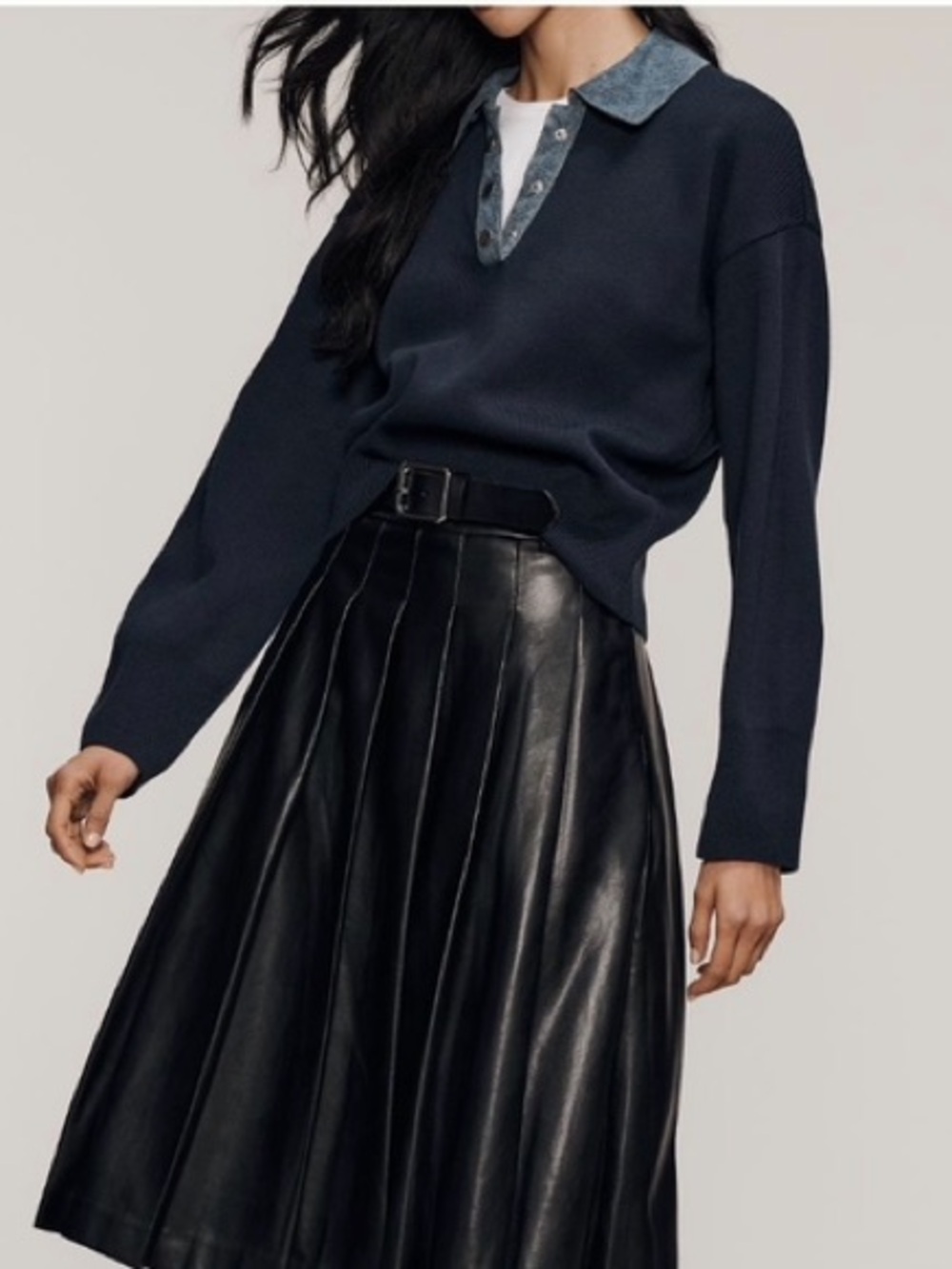 Maeve Polo Denim Twofer Sweater. Small.